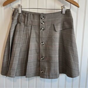 Plaid Button-Front Skirt pleated fall size small